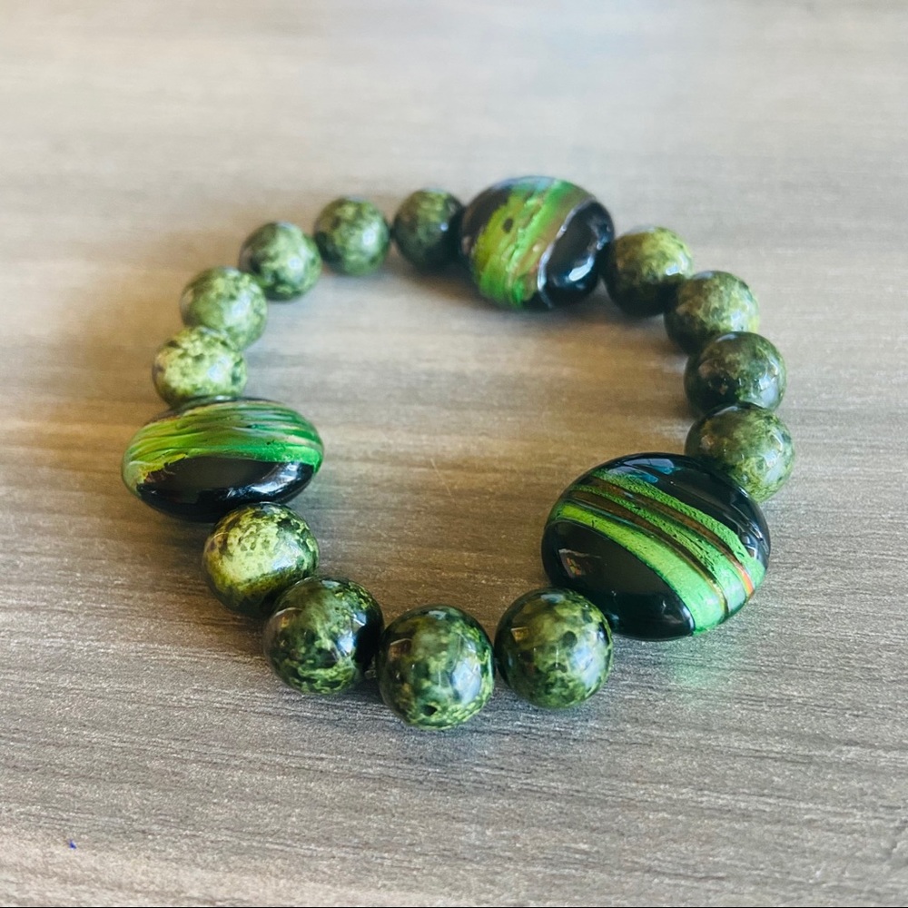 Green Beaded Bracelet Handmade